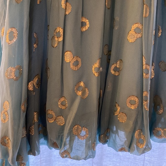 BCBG Maxazaria mini dress with bubble hem in dusty teal with gold polka dots Sz4 - Picture 4 of 6